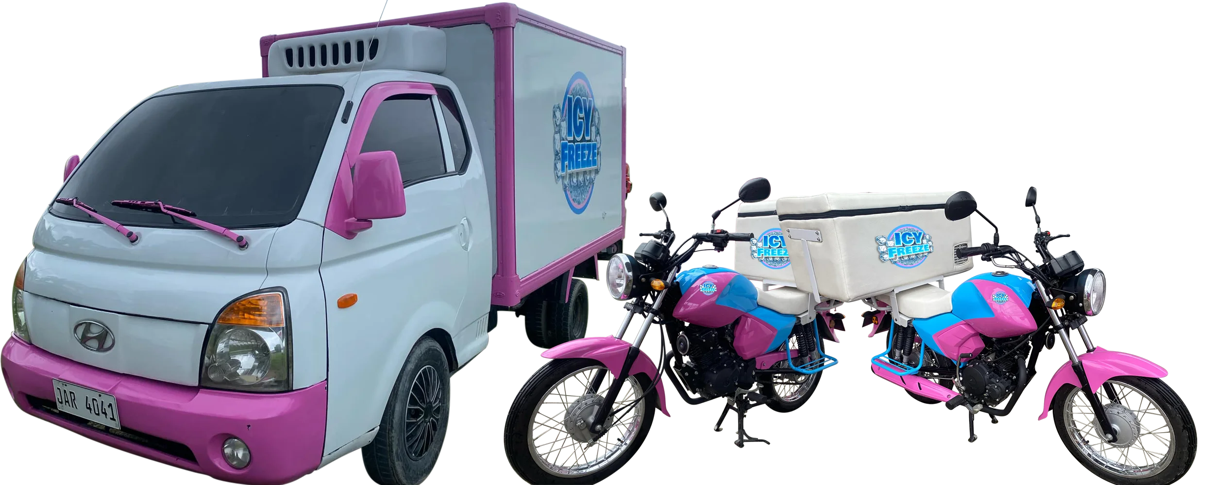 Icy Freeze refrigerated truck and delivery motorcycles